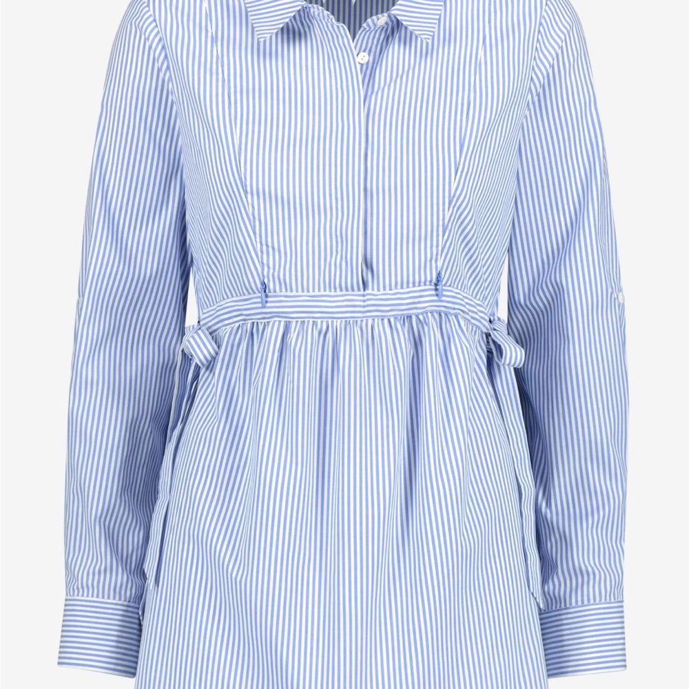 Seraphine Blue & White Pinstripe Tie Side Maternity to Nursing Shirt